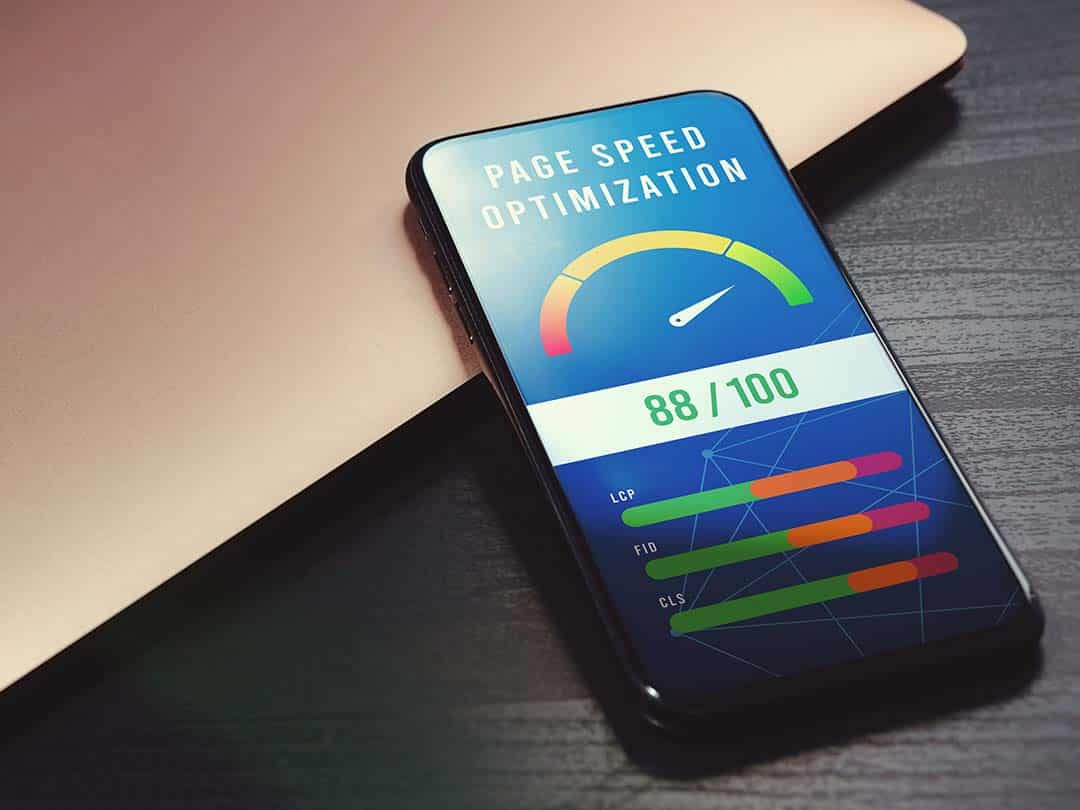 A smartphone displaying a website's loading performance.